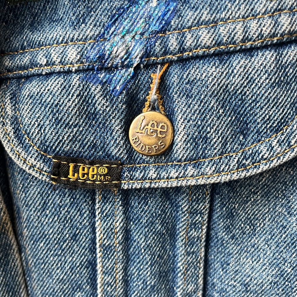 Vintage 80’s Lee hand painted denim trucker jacket birds. M - Picture 5 of 6